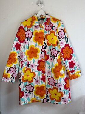 Harve Benard Womens 12 Colorful Floral Quilted Jacket Button Front Retro Vintage